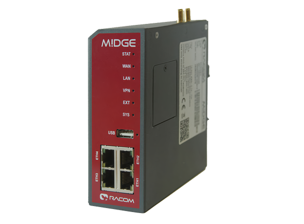 Racom MIDGE2 - LTE 4G-router 4xETH, 1xRS232, 1xDI/O, Dual SIM, USB 