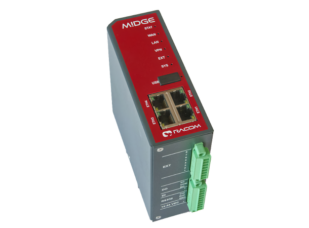 Racom MIDGE2 - LTE 4G-router 4xETH, 1xRS232, 1xDI/O, Dual SIM, USB 